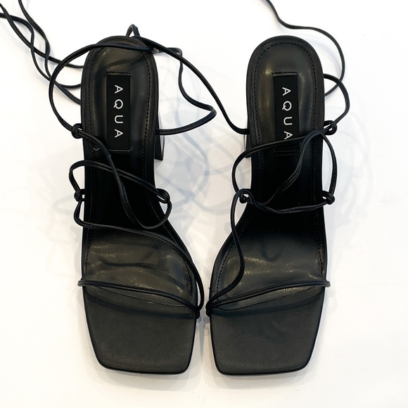 AQUA Women's Leah Ankle Tie High Heel Sandals in Black - Size 8 - Picture 2 of 7